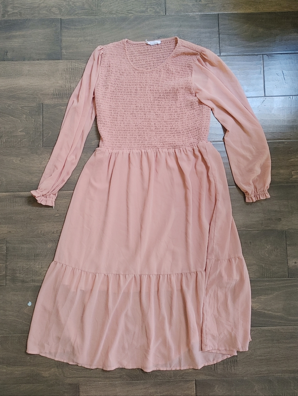 Jilly Box Dusty Rose Smocked Long Sleeve Dress